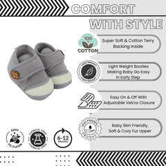 Baby Unisex Soft Velboa Grey,White Velcro Booties-BT5420
