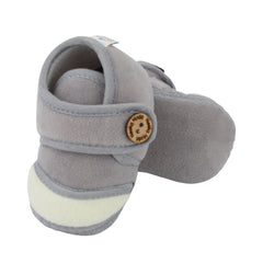 Baby Unisex Soft Velboa Grey,White Velcro Booties-BT5420