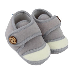 Baby Unisex Soft Velboa Grey,White Velcro Booties-BT5420