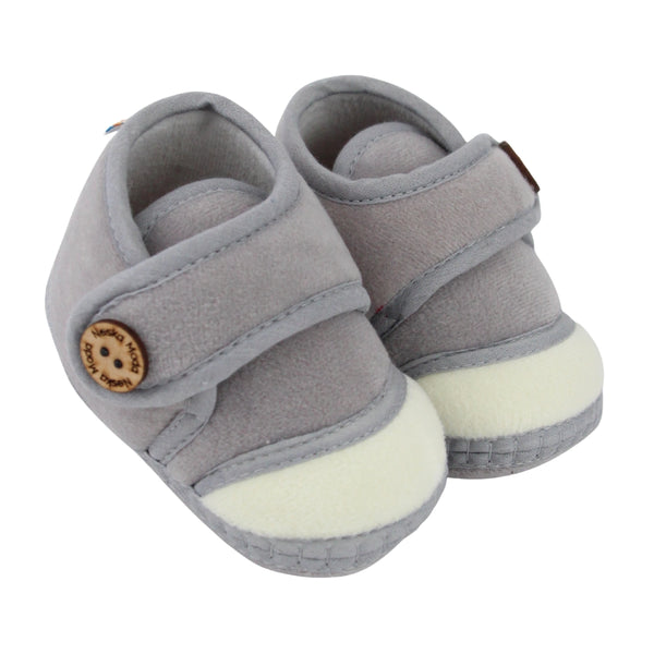 Baby Unisex Soft Velboa Grey,White Velcro Booties-BT5420