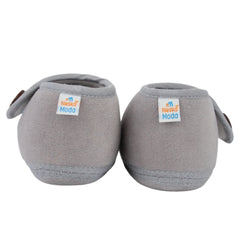 Baby Unisex Soft Velboa Grey,White Velcro Booties-BT5420