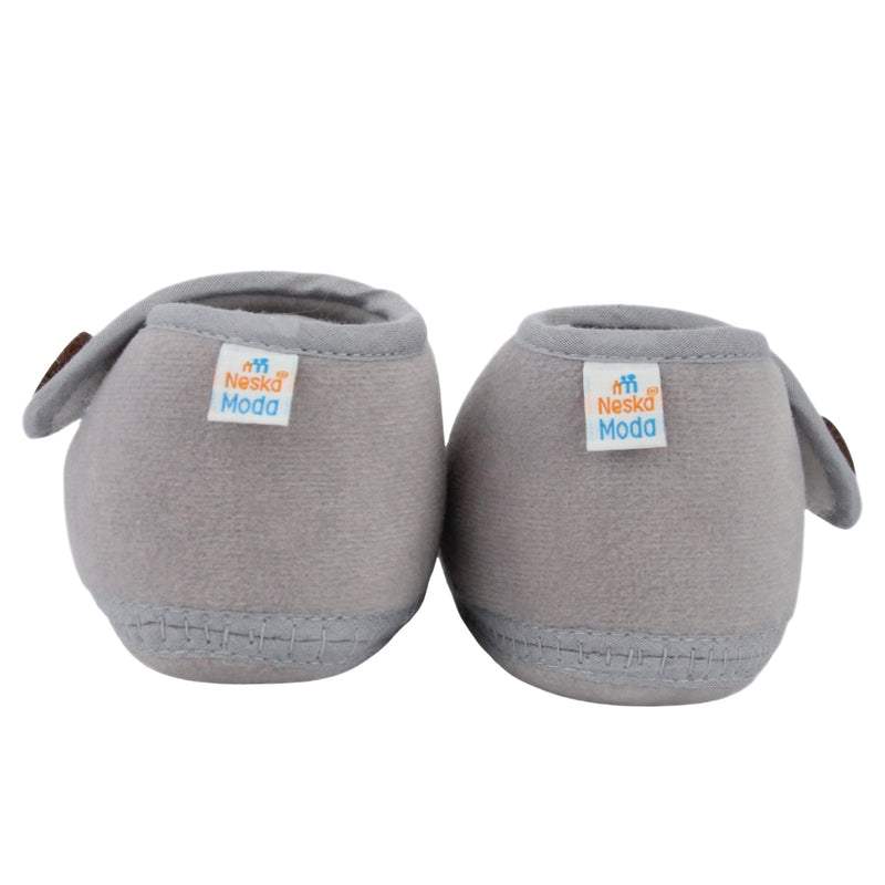 Baby Unisex Soft Velboa Grey,White Velcro Booties-BT5420