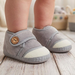 Baby Unisex Soft Velboa Grey,White Velcro Booties-BT5420