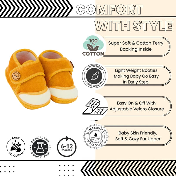 Baby Unisex Soft Velboa Brown,White Velcro Booties-BT5421