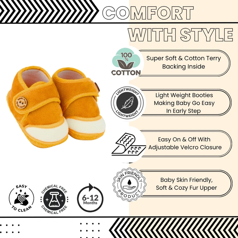 Baby Unisex Soft Velboa Brown,White Velcro Booties-BT5421