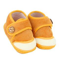Baby Unisex Soft Velboa Brown,White Velcro Booties-BT5421