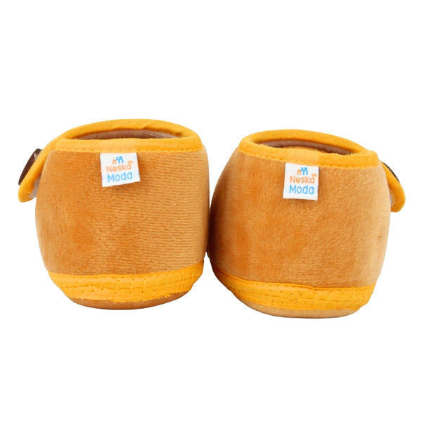 Baby Unisex Soft Velboa Brown,White Velcro Booties-BT5421