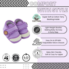 Baby Unisex Soft Velboa Purple,White Velcro Booties-BT5422