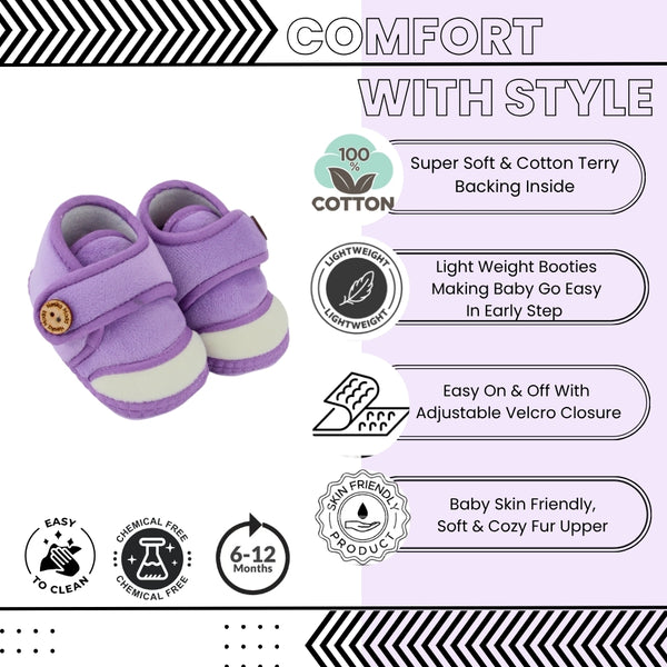 Baby Unisex Soft Velboa Purple,White Velcro Booties-BT5422