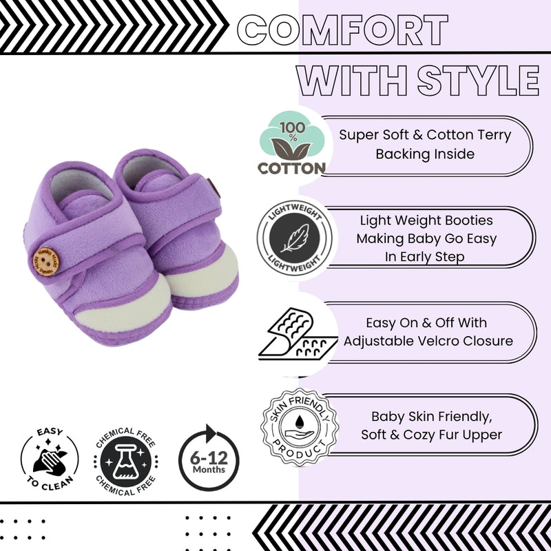 Baby Unisex Soft Velboa Purple,White Velcro Booties-BT5422