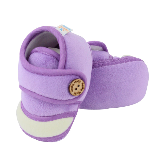 Baby Unisex Soft Velboa Purple,White Velcro Booties-BT5422
