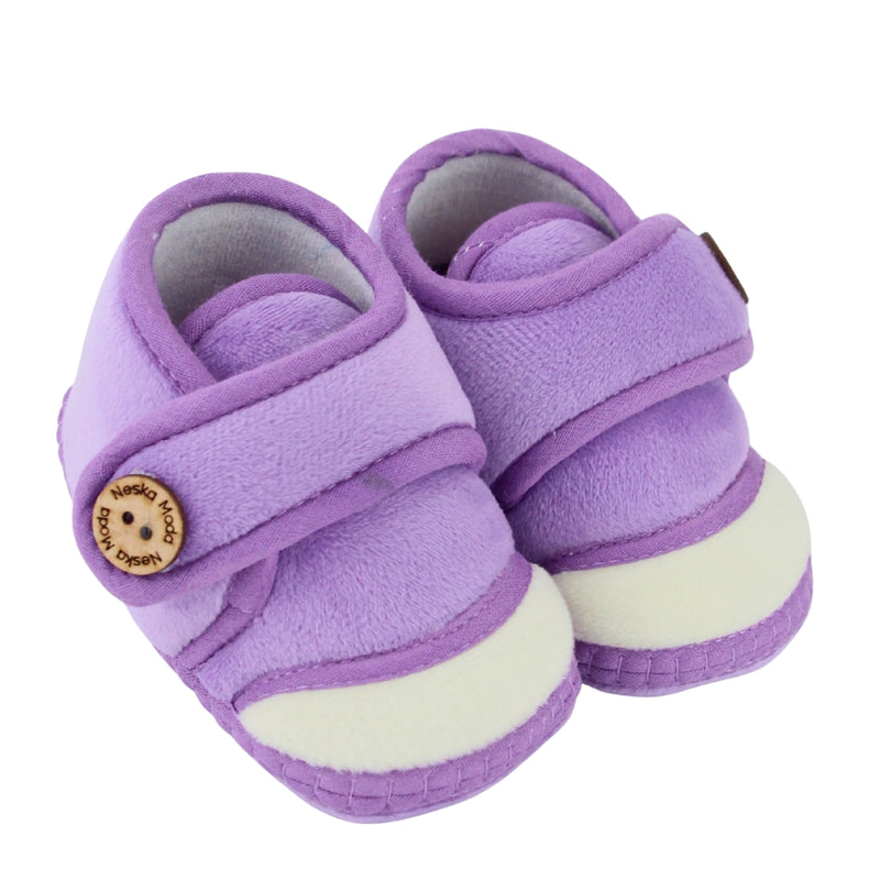 Baby Unisex Soft Velboa Purple,White Velcro Booties-BT5422