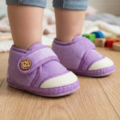 Baby Unisex Soft Velboa Purple,White Velcro Booties-BT5422