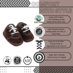 Baby Unisex Velboa Brown Lace Booties-BT5426