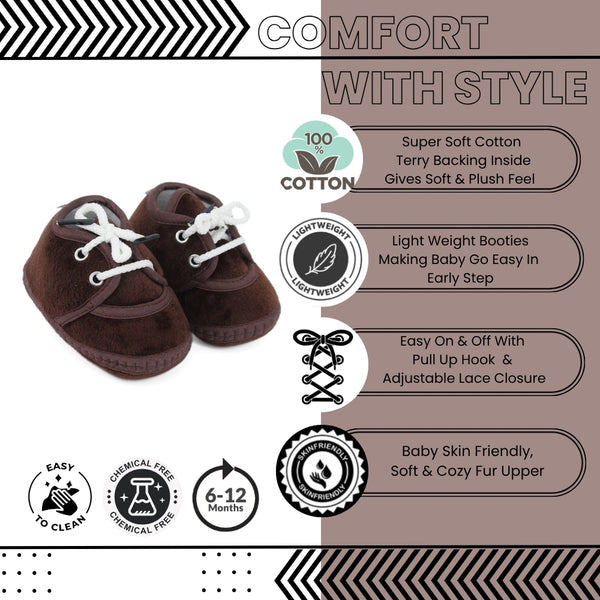 Baby Unisex Velboa Brown Lace Booties-BT5426