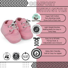 Baby Unisex Velboa Pink Lace Booties-BT5427
