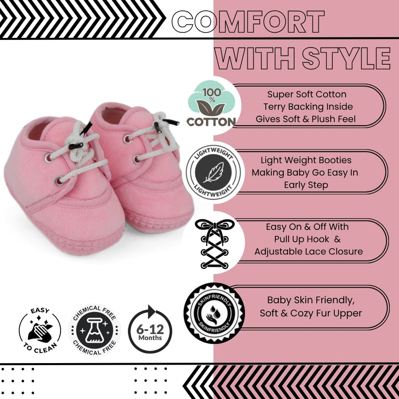 Baby Unisex Velboa Pink Lace Booties-BT5427