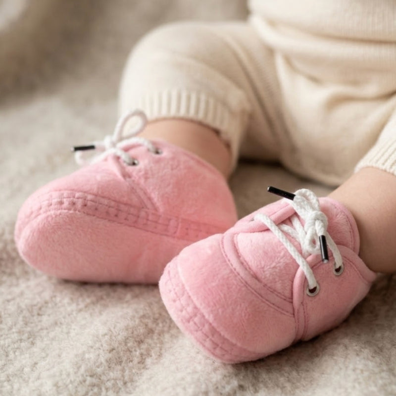 Baby Unisex Velboa Pink Lace Booties-BT5427