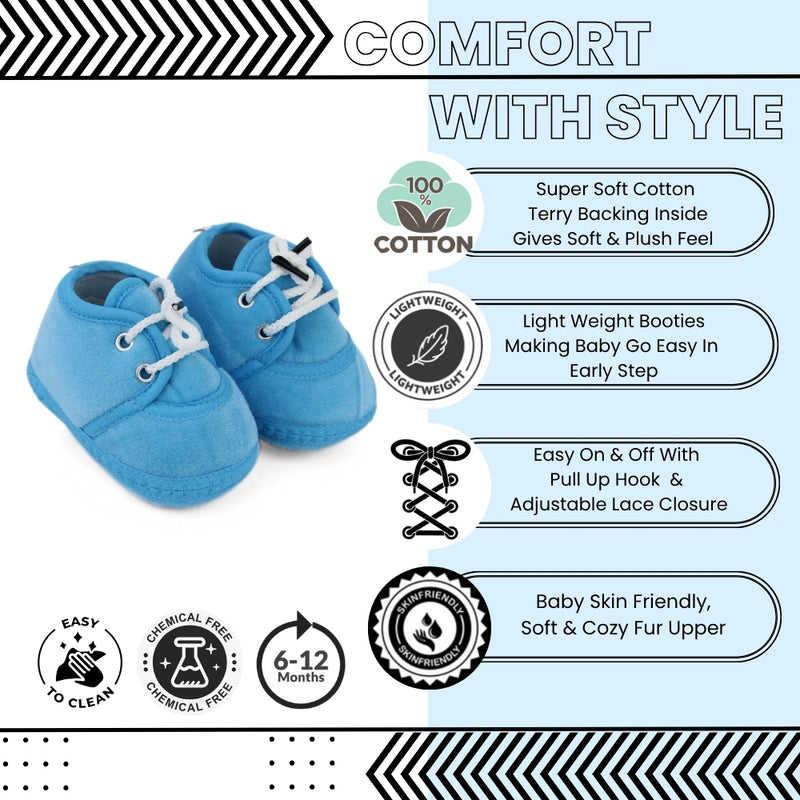 Baby Unisex Velboa Blue Lace Booties-BT5428