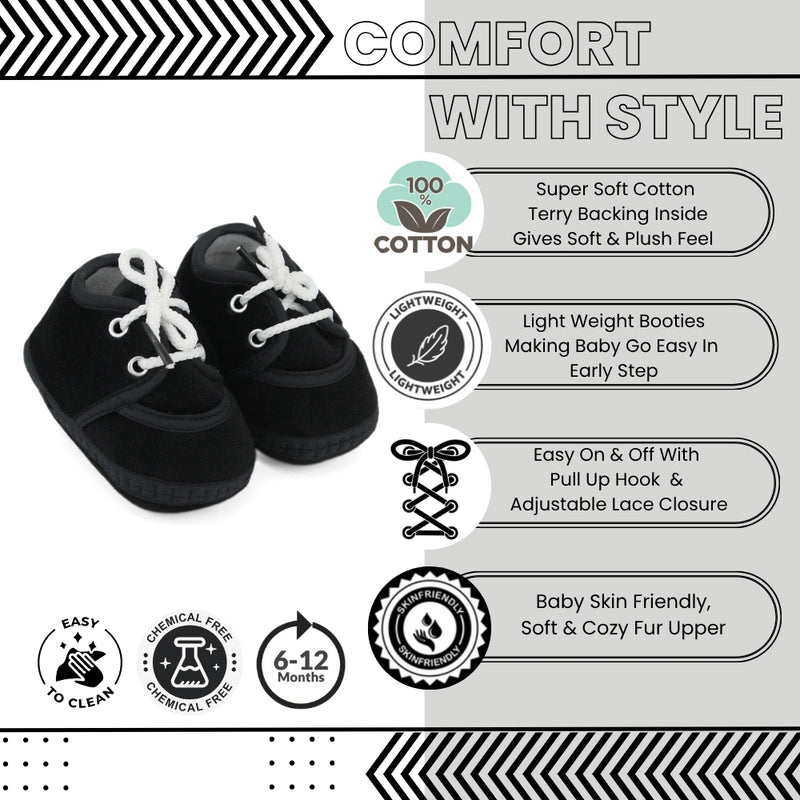 Baby Unisex Velboa Black Lace Booties-BT5429