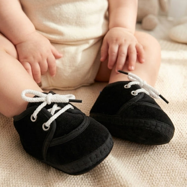 Baby Unisex Velboa Black Lace Booties-BT5429