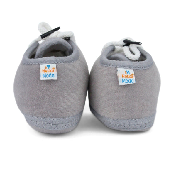 Baby Unisex Velboa Grey Lace Booties-BT5433