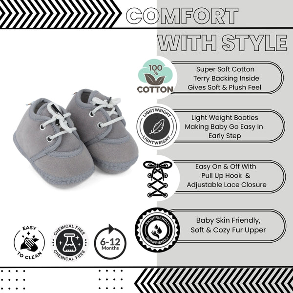 Baby Unisex Velboa Grey Lace Booties-BT5433