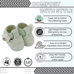 Baby Unisex Soft Fur Star Face Green Velcro Booties-BT5445
