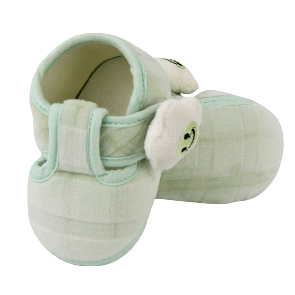 Baby Unisex Soft Fur Star Face Green Velcro Booties-BT5445