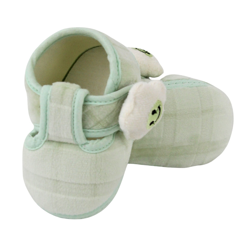Baby Unisex Soft Fur Star Face Green Velcro Booties-BT5445