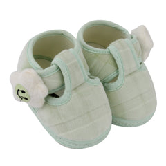 Baby Unisex Soft Fur Star Face Green Velcro Booties-BT5445