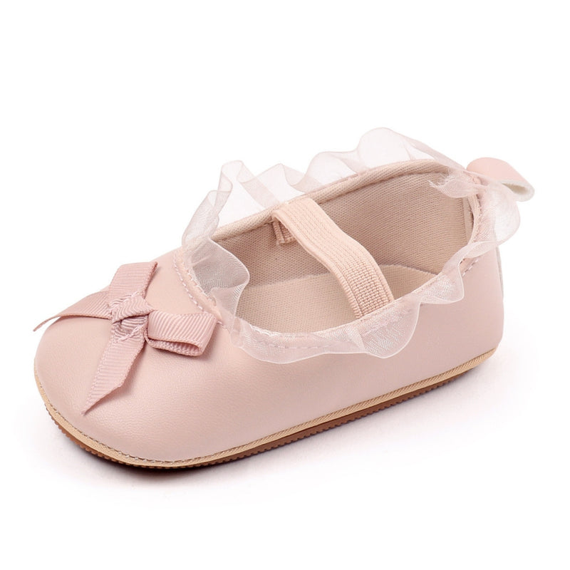 Baby Girls Bow & Frill Slip On Anti Skid Pink Bellies Booties-BT5446