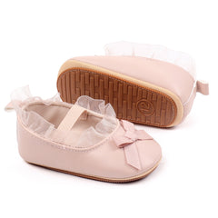 Baby Girls Bow & Frill Slip On Anti Skid Pink Bellies Booties-BT5446