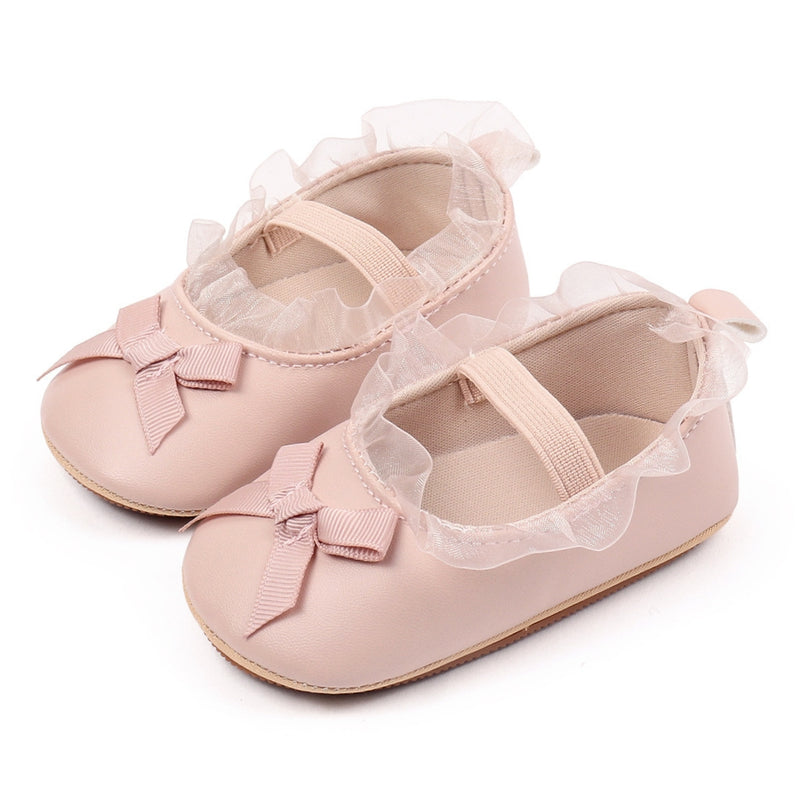 Baby Girls Bow & Frill Slip On Anti Skid Pink Bellies Booties-BT5446