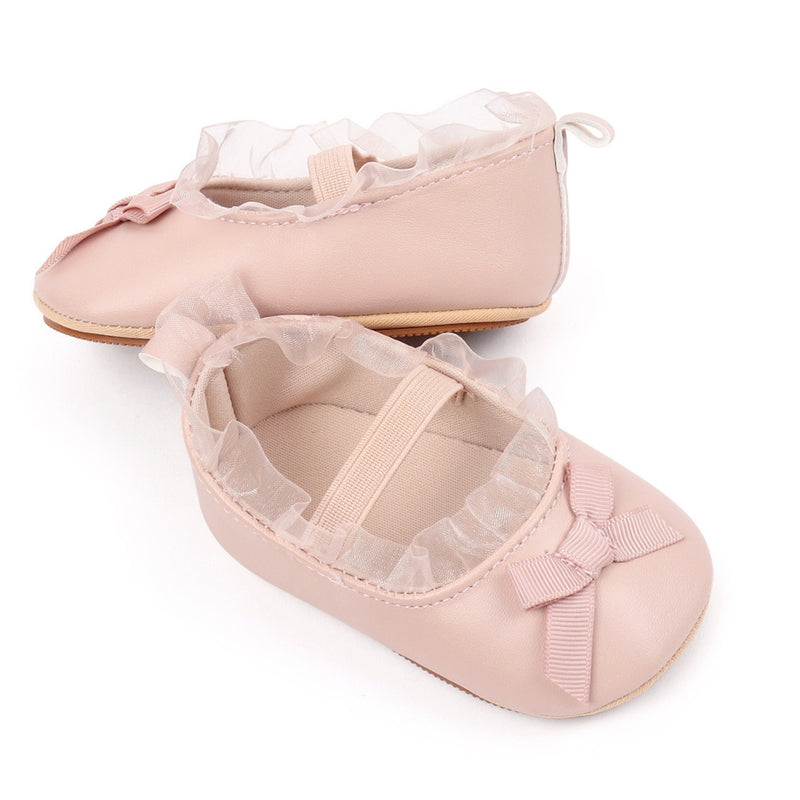 Baby Girls Bow & Frill Slip On Anti Skid Pink Bellies Booties-BT5446