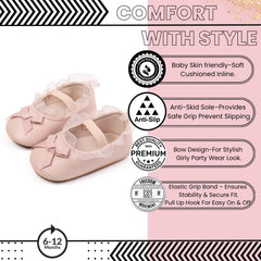 Baby Girls Bow & Frill Slip On Anti Skid Pink Bellies Booties-BT5446