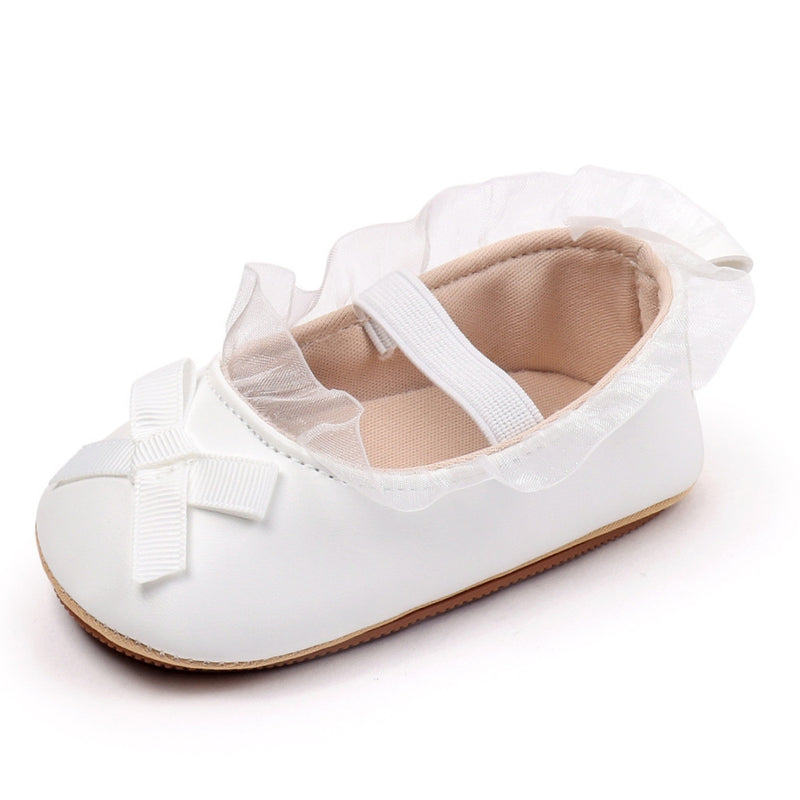Baby Girls Bow & Frill Slip On Anti Skid White Bellies Booties-BT5447