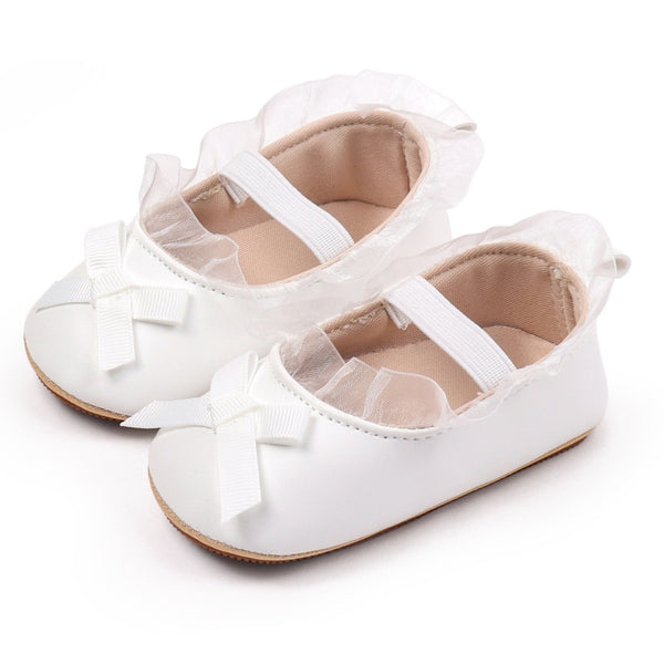 Baby Girls Bow & Frill Slip On Anti Skid White Bellies Booties-BT5447
