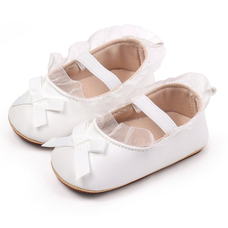 Baby Girls Bow & Frill Slip On Anti Skid White Bellies Booties-BT5447
