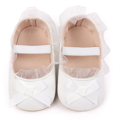 Baby Girls Bow & Frill Slip On Anti Skid White Bellies Booties-BT5447