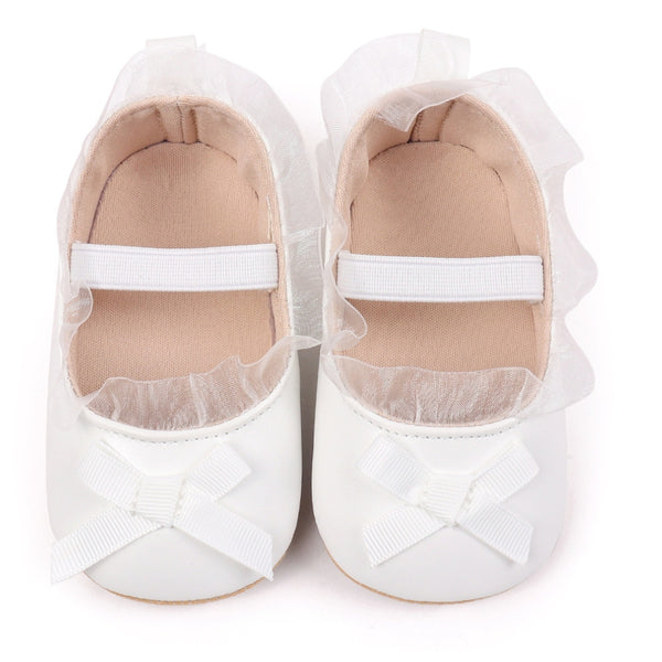 Baby Girls Bow & Frill Slip On Anti Skid White Bellies Booties-BT5447