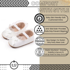 Baby Girls Bow & Frill Slip On Anti Skid White Bellies Booties-BT5447