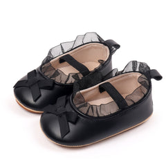 Baby Girls Bow & Frill Slip On Anti Skid Black Bellies Booties-BT5448