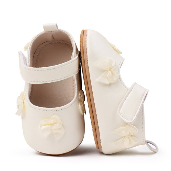 Baby Girls Bow Velcro Anti Slip White Bellies Booties-BT5449