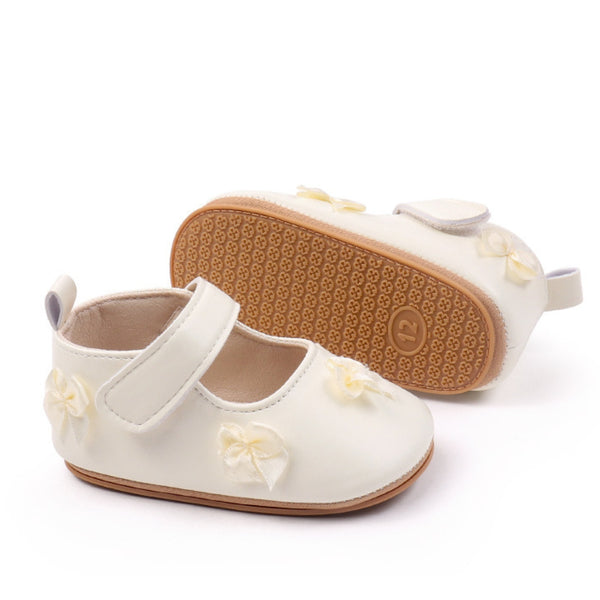 Baby Girls Bow Velcro Anti Slip White Bellies Booties-BT5449