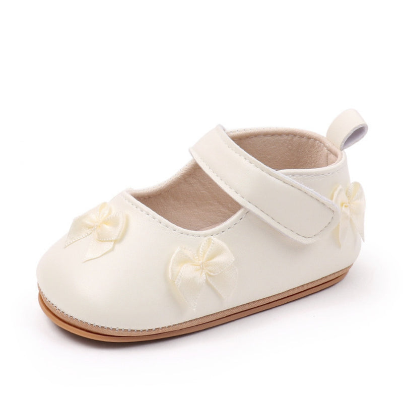 Baby Girls Bow Velcro Anti Slip White Bellies Booties-BT5449