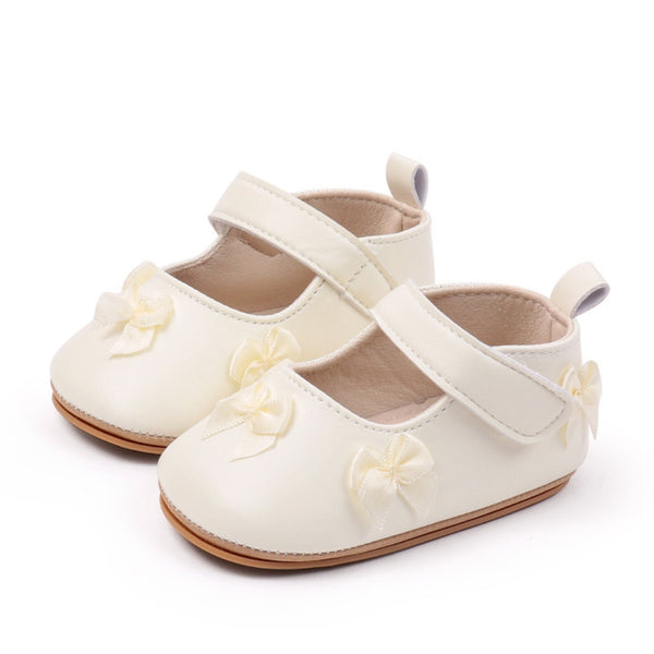 Baby Girls Bow Velcro Anti Slip White Bellies Booties-BT5449