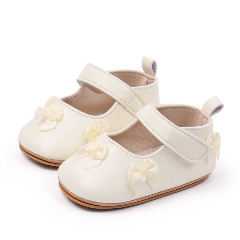 Baby Girls Bow Velcro Anti Slip White Bellies Booties-BT5449
