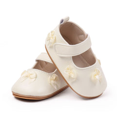 Baby Girls Bow Velcro Anti Slip White Bellies Booties-BT5449