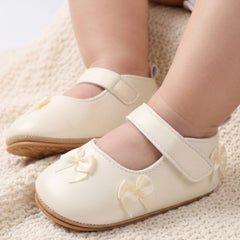 Baby Girls Bow Velcro Anti Slip White Bellies Booties-BT5449